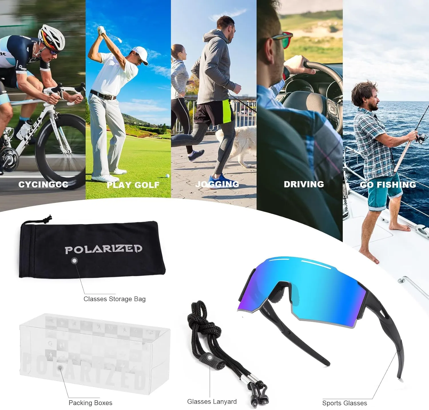 Sports Polarized Sunglasses for Men and Women, UV 400 TR90 Protection Sunglasses for Cycling, Skiing, Driving