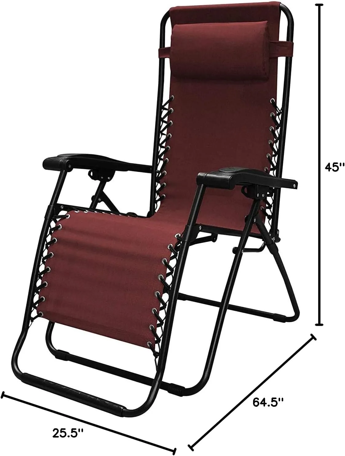 Sports Zero Gravity Recliner Lounge Chair for Indoor and Outdoor Use with Smooth Recline Function, Dual Finger Tip Locking System, and Pillow for Lumbar and Head Support, Burgundy (Pair)