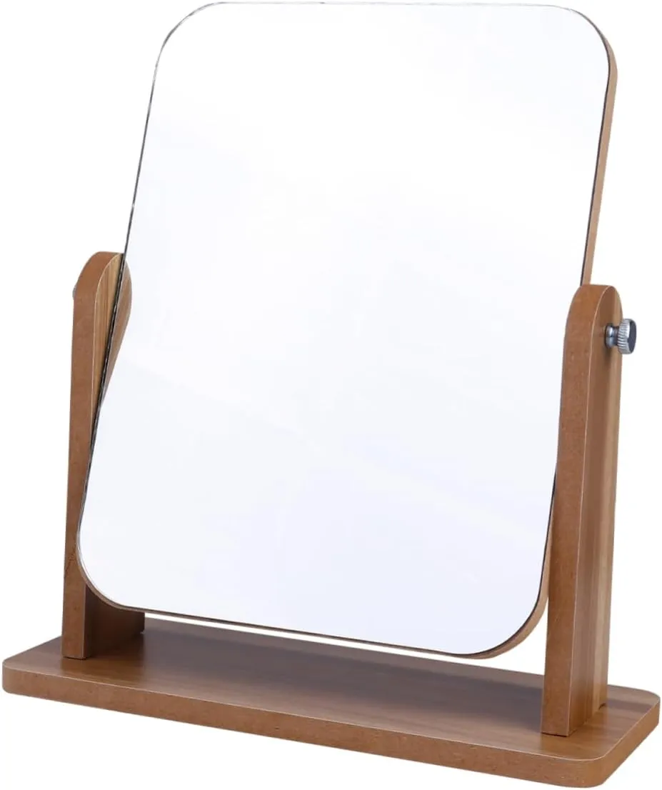 Square Makeup Mirror Portable Desktop Mirror Wood Frame Large Lighted Foldable Makeup Mirror for Home