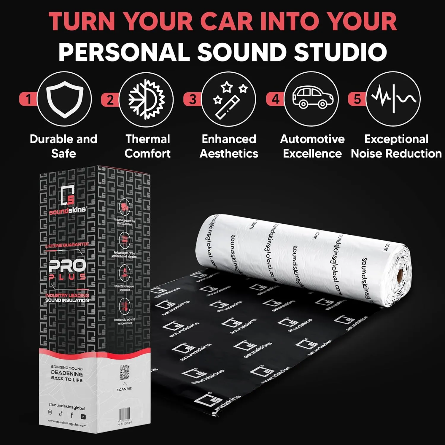SSPROPLUS-1 Car Sound Deadening Material - 180mil/4.5mm Triple Layer - 64.5 sqft. - Reduce Vibrations, Insulate Heat, and Minimize Resonance