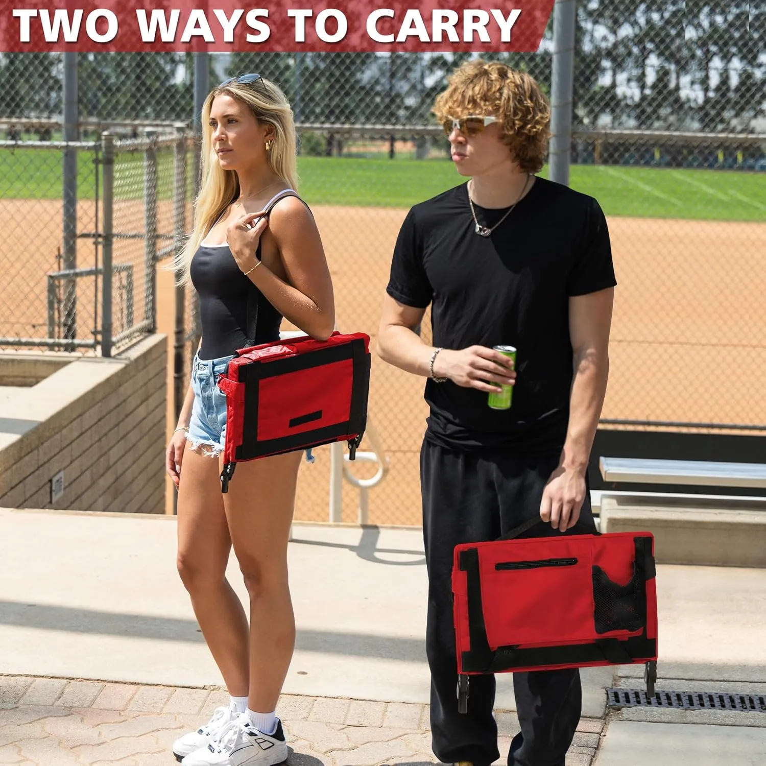 Stadium Seat for Bleachers with Back Support and Wide Padded Cushion Stadium Chair - Includes Shoulder Strap and Cup Holder