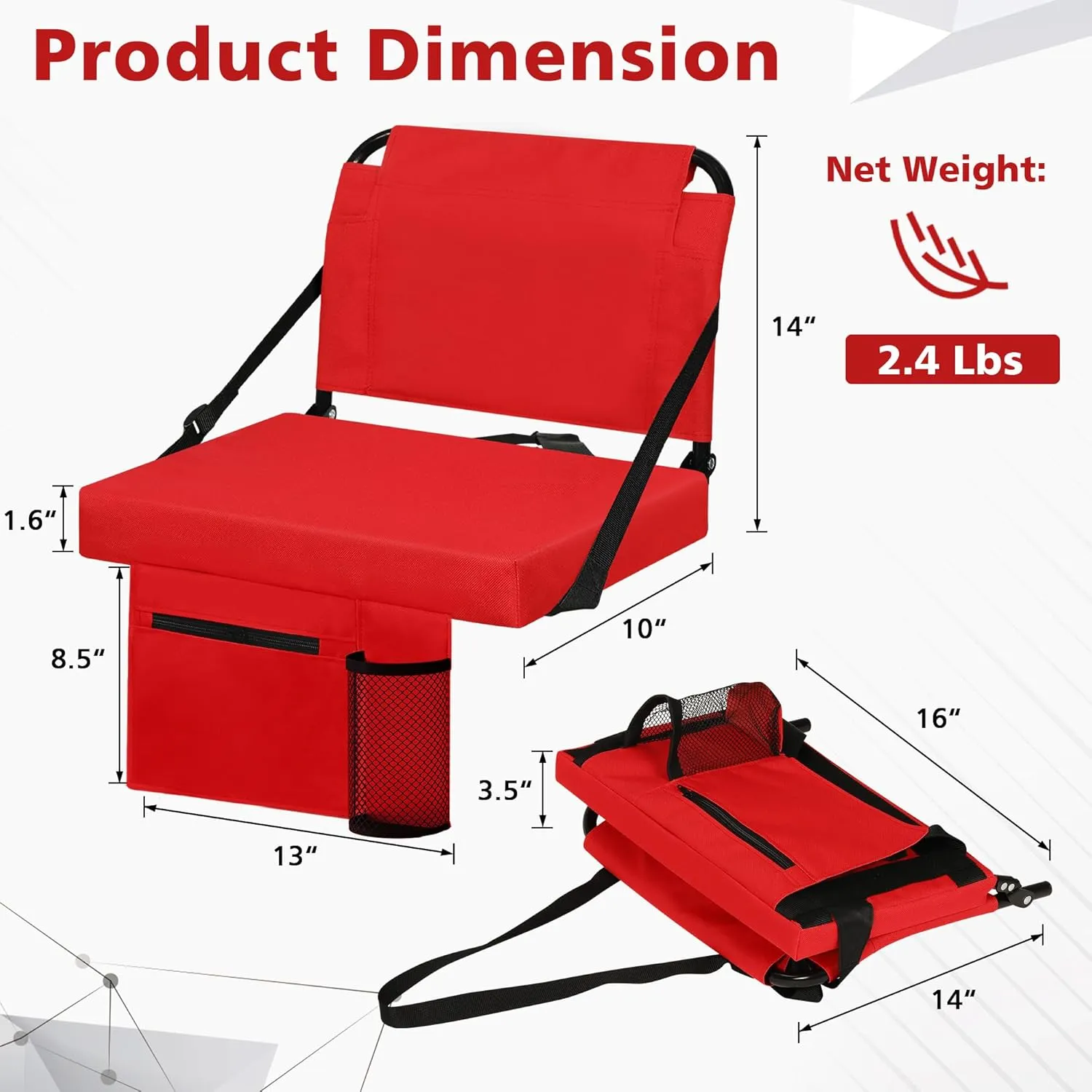 Stadium Seat for Bleachers with Back Support and Wide Padded Cushion Stadium Chair - Includes Shoulder Strap and Cup Holder