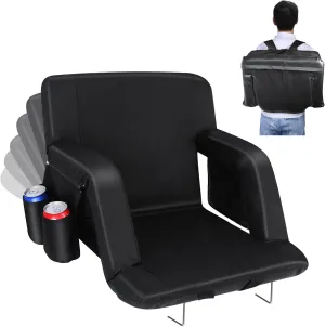 Stadium Seats with Back Support, Bleacher Chairs with Back and Cushion Wide Bleacher Seat 6 Reclining Back, Folding Stadium Chairs with Armrests Hook Cupholder for Outdoor Sport Beach Concert