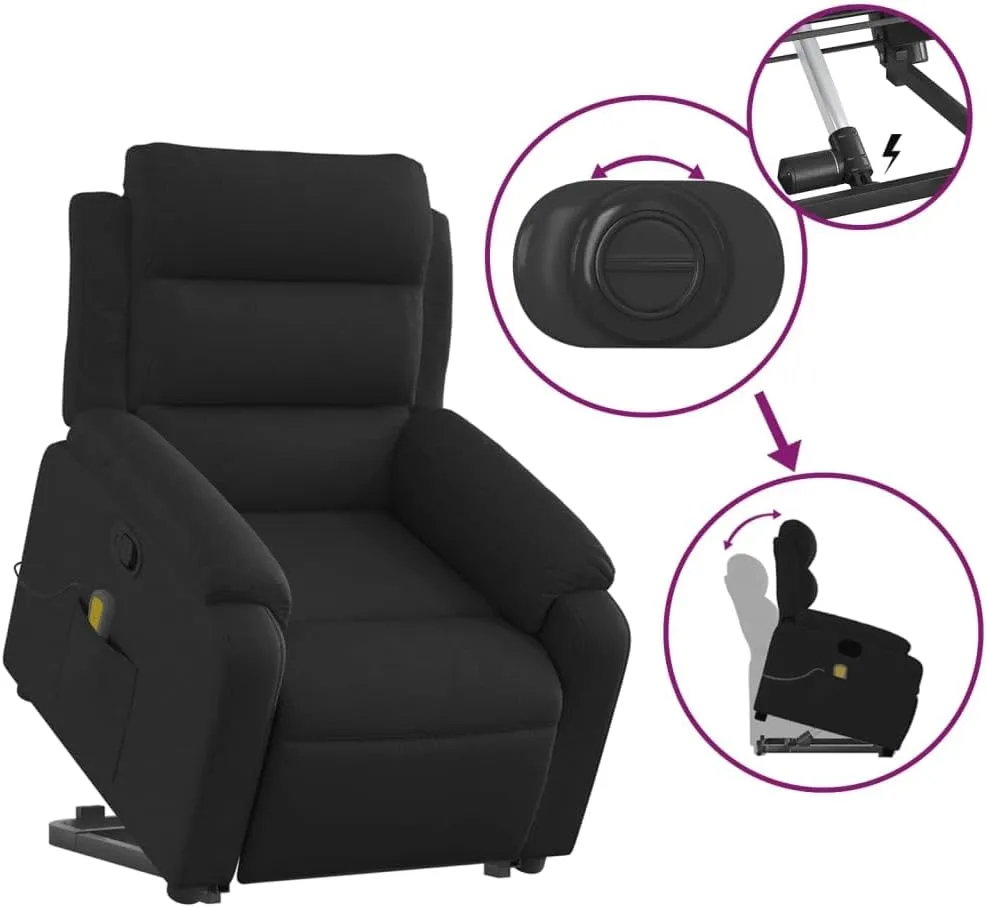 Stand up Massage Recliner Chair Black FabricLounge Chair Comfy Chair Living Room Chair Suitable for Decks, Living Rooms, and patios.