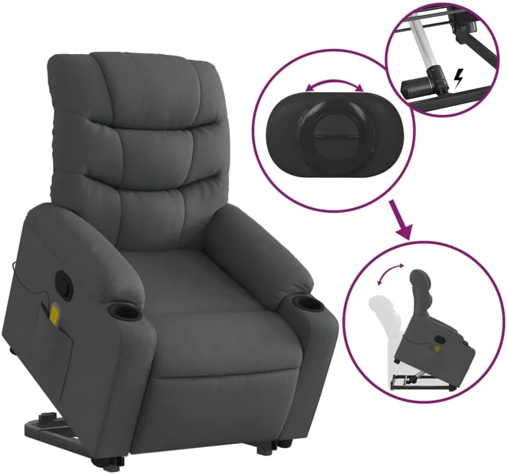 Stand up Massage Recliner Chair Dark Gray FabricLounge Chair Comfy Chair Living Room Chair Suitable for Decks, Living Rooms, and patios.