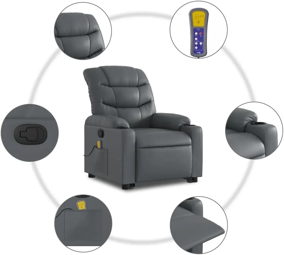 Stand up Massage Recliner Chair Gray Faux LeatherLounge Chair Comfy Chair Living Room Chair Suitable for Decks, Living Rooms, and patios.