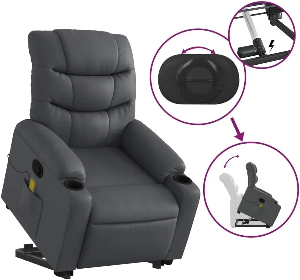 Stand up Massage Recliner Chair Gray Faux LeatherLounge Chair Comfy Chair Living Room Chair Suitable for Decks, Living Rooms, and patios.
