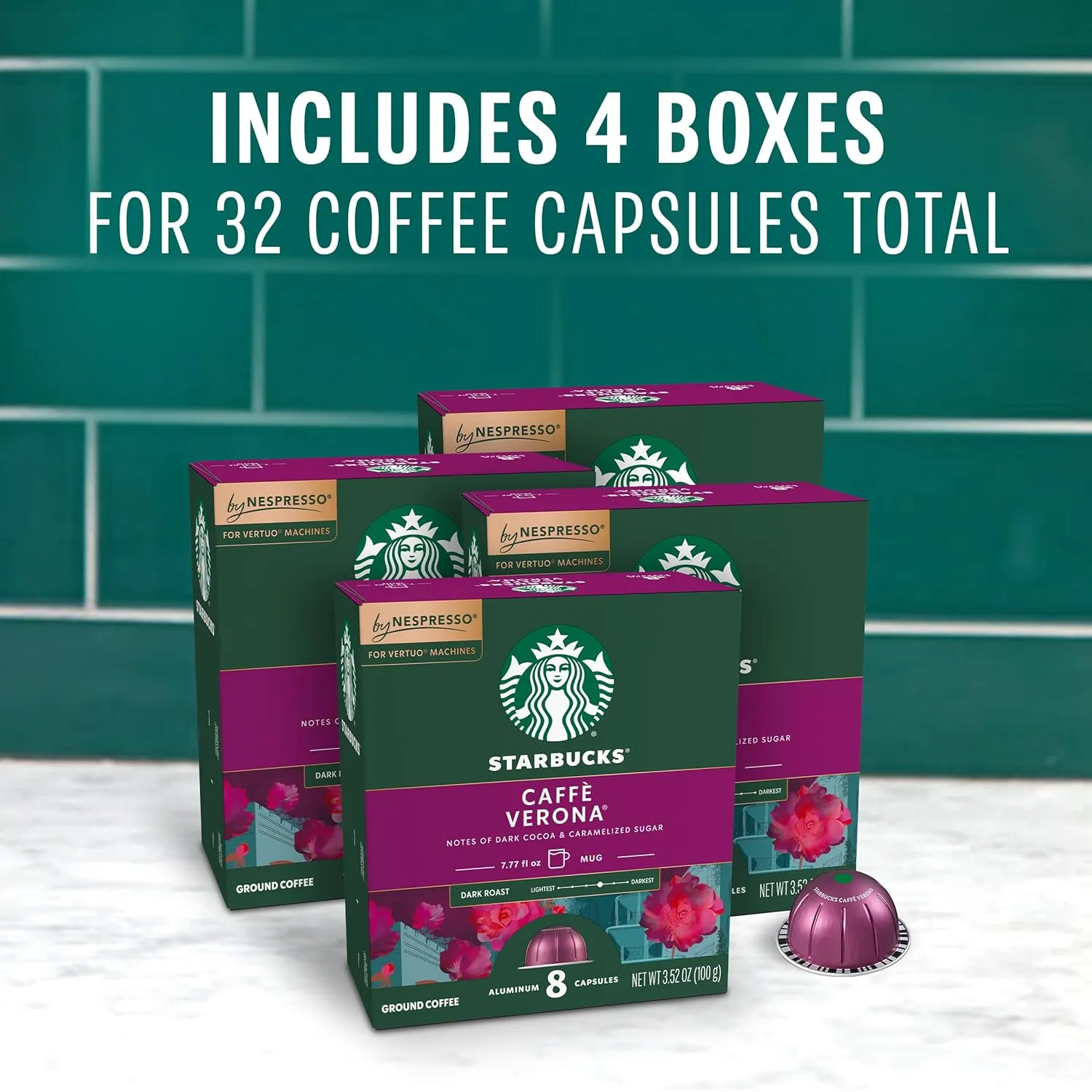 Starbucks by Nespresso Vertuo, Caffè Verona Dark Roast Coffee, 32-count Coffee Pods, Brews 7.8 oz.