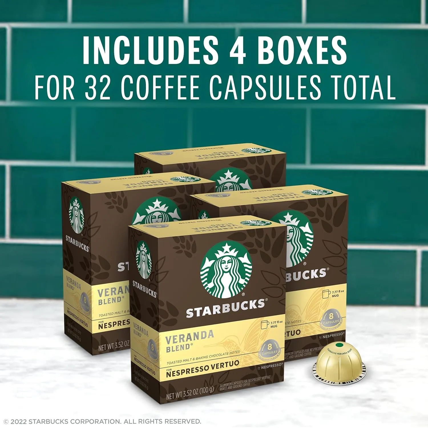 Starbucks by Nespresso Vertuo, Veranda Blend, Blonde Roast Coffee, 32-count Coffee Pods, Brews 7.8 oz.