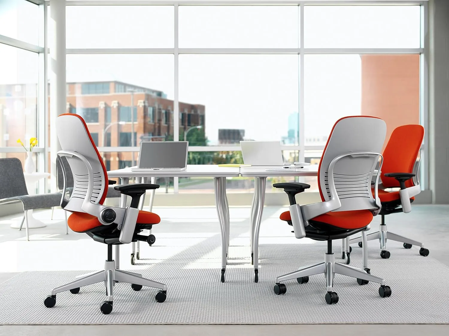 Steelcase Leap Task Chair: Polished Aluminum Base - 4D Adjustable Arms - Headrest - Hard Floor Casters