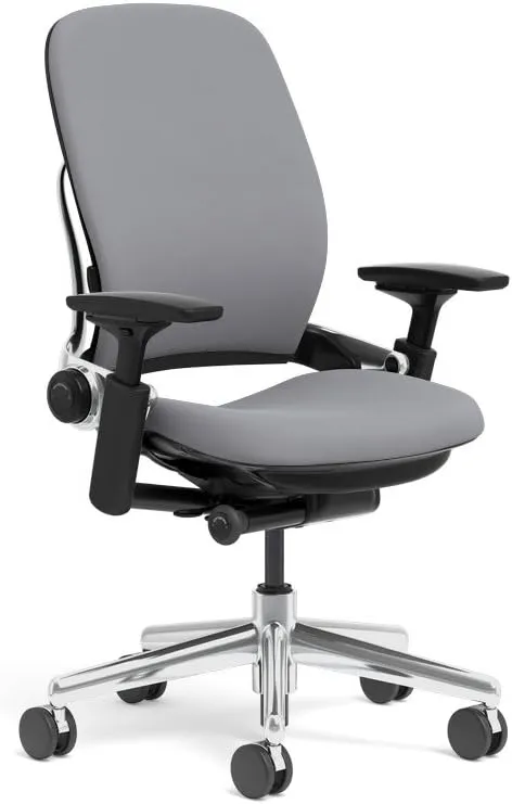Steelcase Leap Task Chair: Polished Aluminum Base - 4D Adjustable Arms - No Headrest - Hard Floor Casters