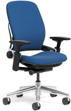 Steelcase Leap Task Chair: Polished Aluminum Base - 4D Adjustable Arms - No Headrest - Hard Floor Casters
