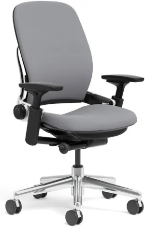 Steelcase Leap Task Chair: Polished Aluminum Base - 4D Adjustable Arms - No Headrest - Hard Floor Casters