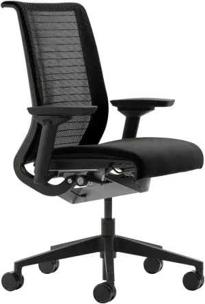 Steelcase Think Task Chair: Fixed Lumbar - Adjustable Arms - Standard Carpet Casters - Black 3D Knit Back