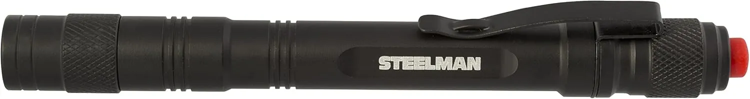Steelman LED Inspection Pen Light, Powered by 2 AAA Batteries, Heavy-Duty Aluminum Casing, 70-Lumen Flashlight, Pocket Clip, Knurled Grip