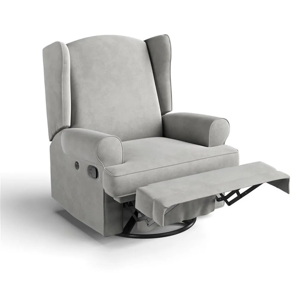 Storkcraft Serenity Upholstered Swivel Glider with USB Charging Port (Steel) – Fully Upholstered Wingback Nursery Glider Recliner with Manual Recline Function, 2 USB Charging Ports, 360 Swivel Base