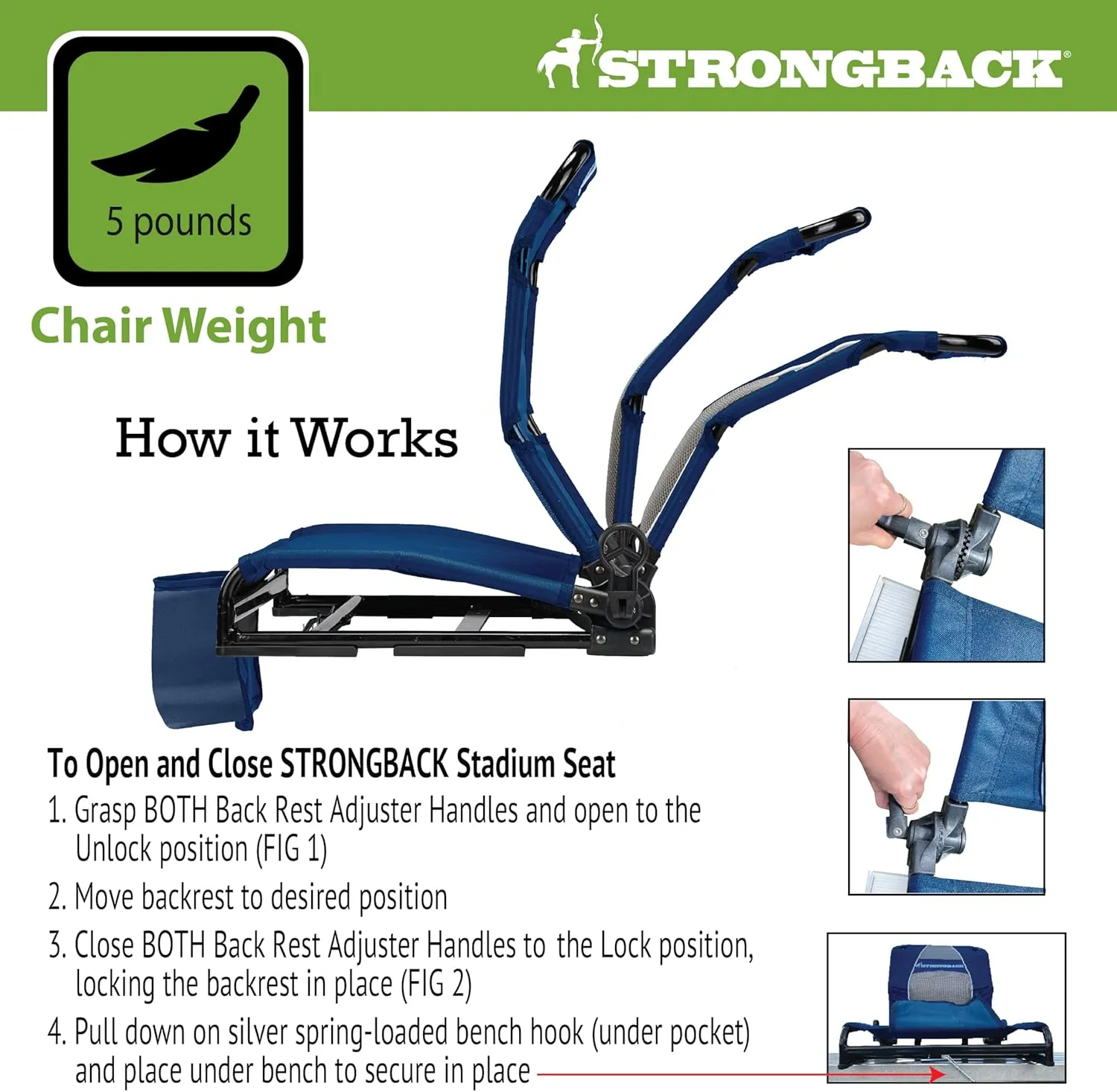STRONGBACK Lumbar Support Stadium Seats for Bleachers – Ergonomic Chairs with Back Support for Adults & All-Day Comfort