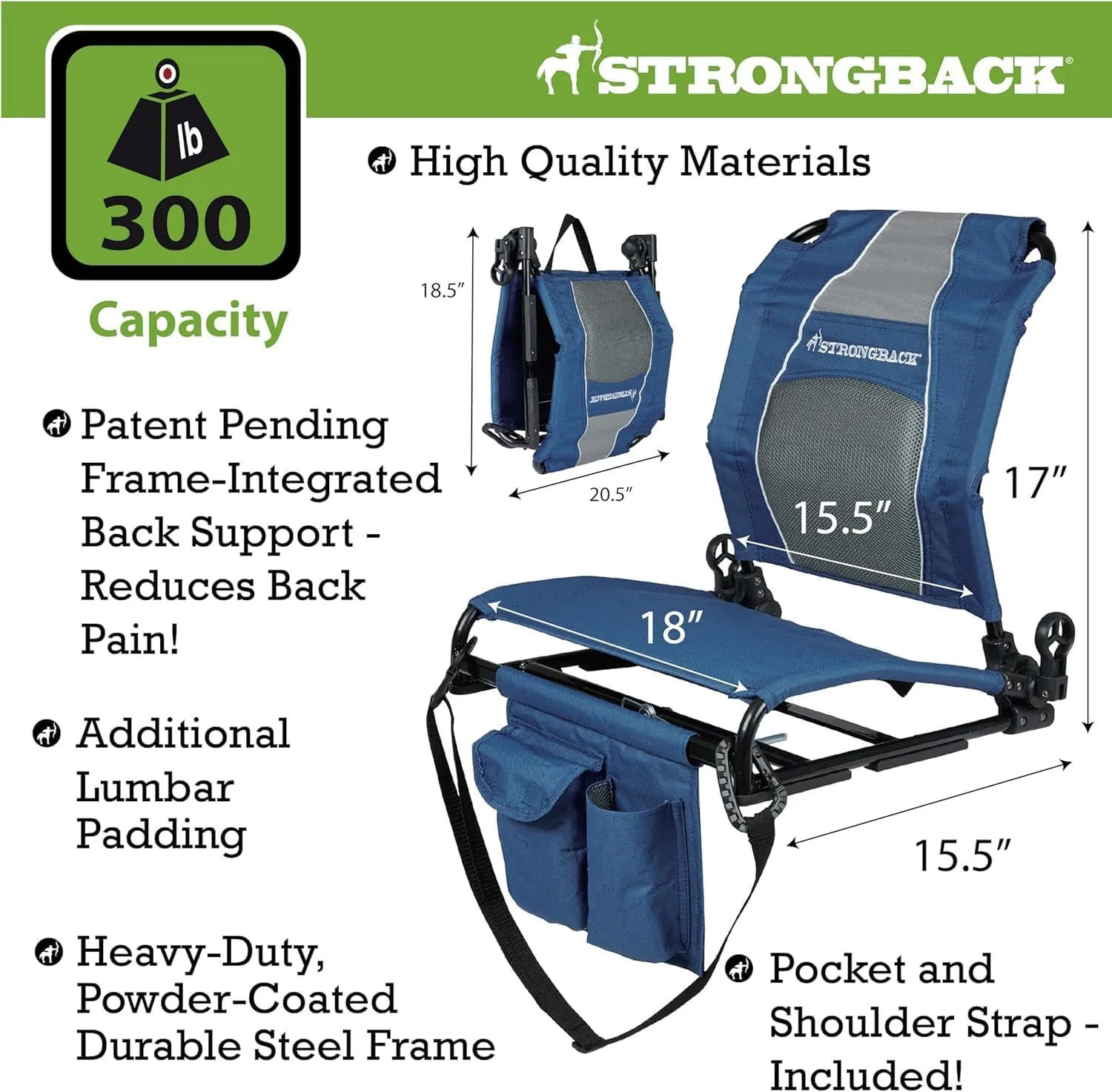 STRONGBACK Lumbar Support Stadium Seats for Bleachers – Ergonomic Chairs with Back Support for Adults & All-Day Comfort