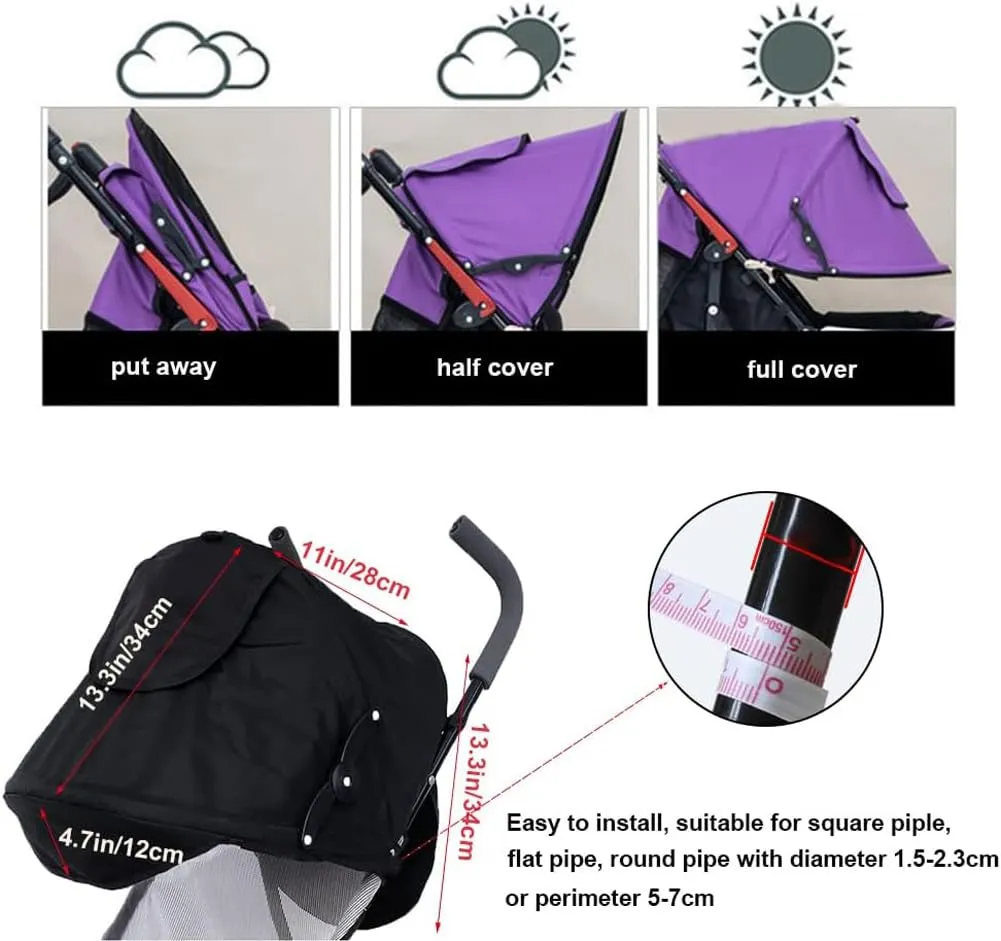Summer Baby Strollers Awning Sunshade Pram Sun Shade Cover UPF50  Sun Cover for Pushchair Buggy UV Protection Sun Visor Toddler Blackout Blind with Viewing Window Pockets Windproof Rain Cover Canopy