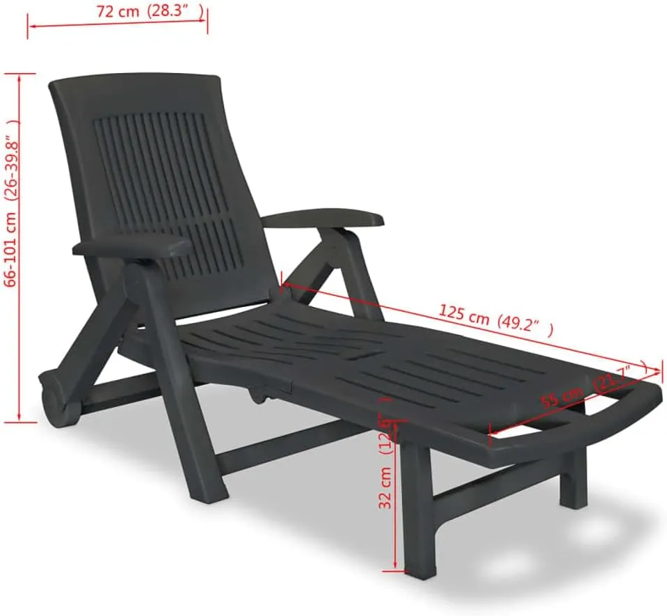 Sun Lounger with Footrest Plastic AnthraciteLuxury Sun Loungers with Adjustable Backrest and Cushioned Seat