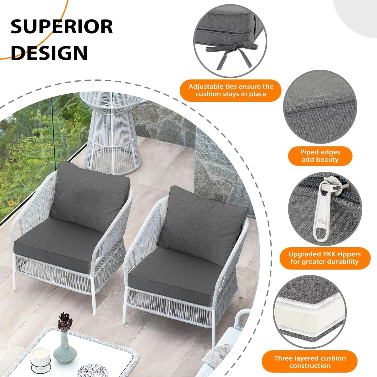 Sundale Outdoor Sunbrella Deep Seat Cushions, Patio Acrylic Sectional Sofa Couches Cushion and Pillow, Water-Resistant Furniture Replacement Cushions, 23 x 26 x 4 inches - Cast Slate