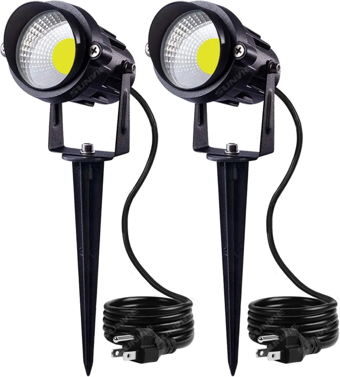 SUNVIE Outdoor Landscape LED Lighting 12W Waterproof Graden Lights COB Led Spotlights with Spiked Stand for Lawn Decorative Lamp US 3- Plug 6500K Daylight White (2 Packs)