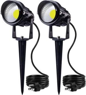 SUNVIE Outdoor Landscape LED Lighting 12W Waterproof Graden Lights COB Led Spotlights with Spiked Stand for Lawn Decorative Lamp US 3- Plug 6500K Daylight White (2 Packs)