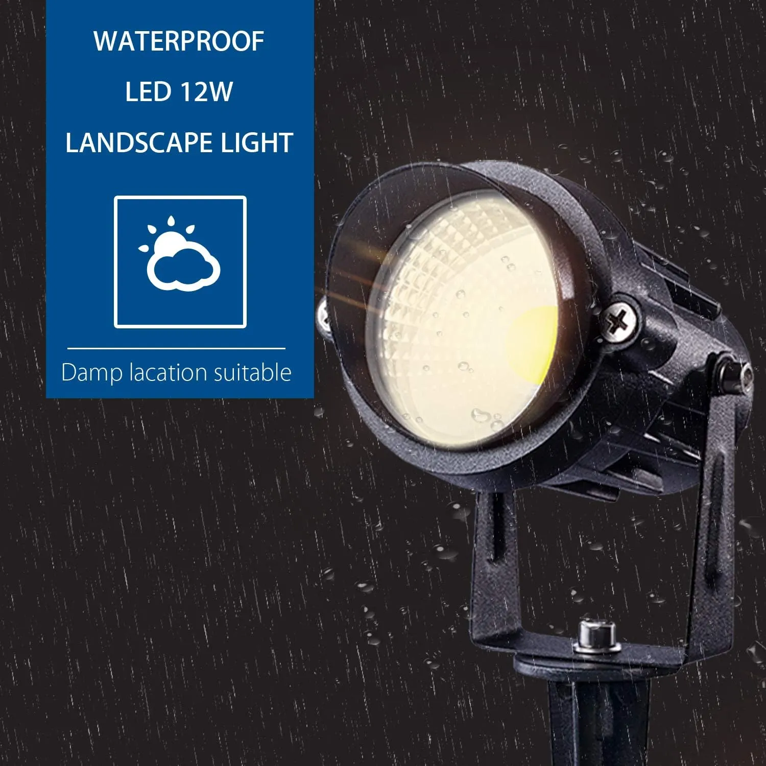 SUNVIE Outdoor Landscape LED Lighting 12W Waterproof Graden Lights COB Led Spotlights with Spiked Stand for Lawn Decorative Lamp US 3- Plug 6500K Daylight White (2 Packs)