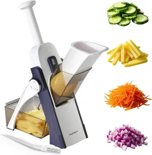 SupMaKin Safe Mandoline Slicer for Kitchen, Potato Slicer, All in 1 Vegetables Slicer and Chopper, French Fry Cutter, Adjustable Thickness, Dishwasher Safe Chopping Artifact Christmas Gift (Blue)