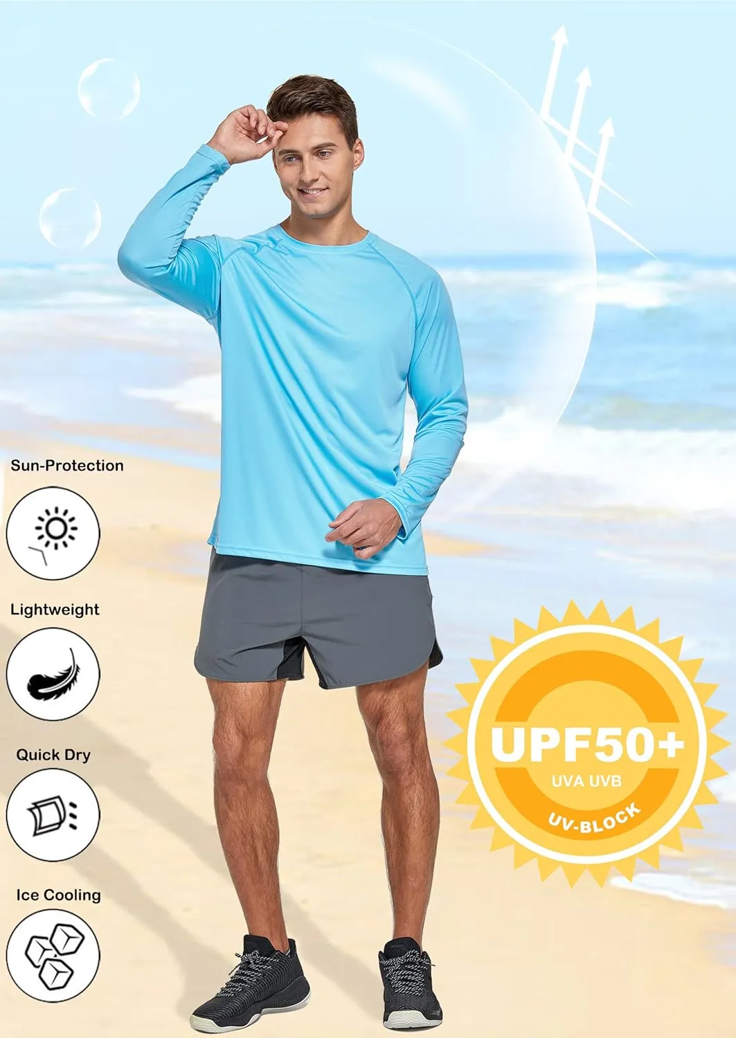 Susclude Men's Sun Protection UPF 50  UV/SPF Long Sleeve T-Shirt Outdoor Rashguard Shirts for Running,Fishing,Hiking