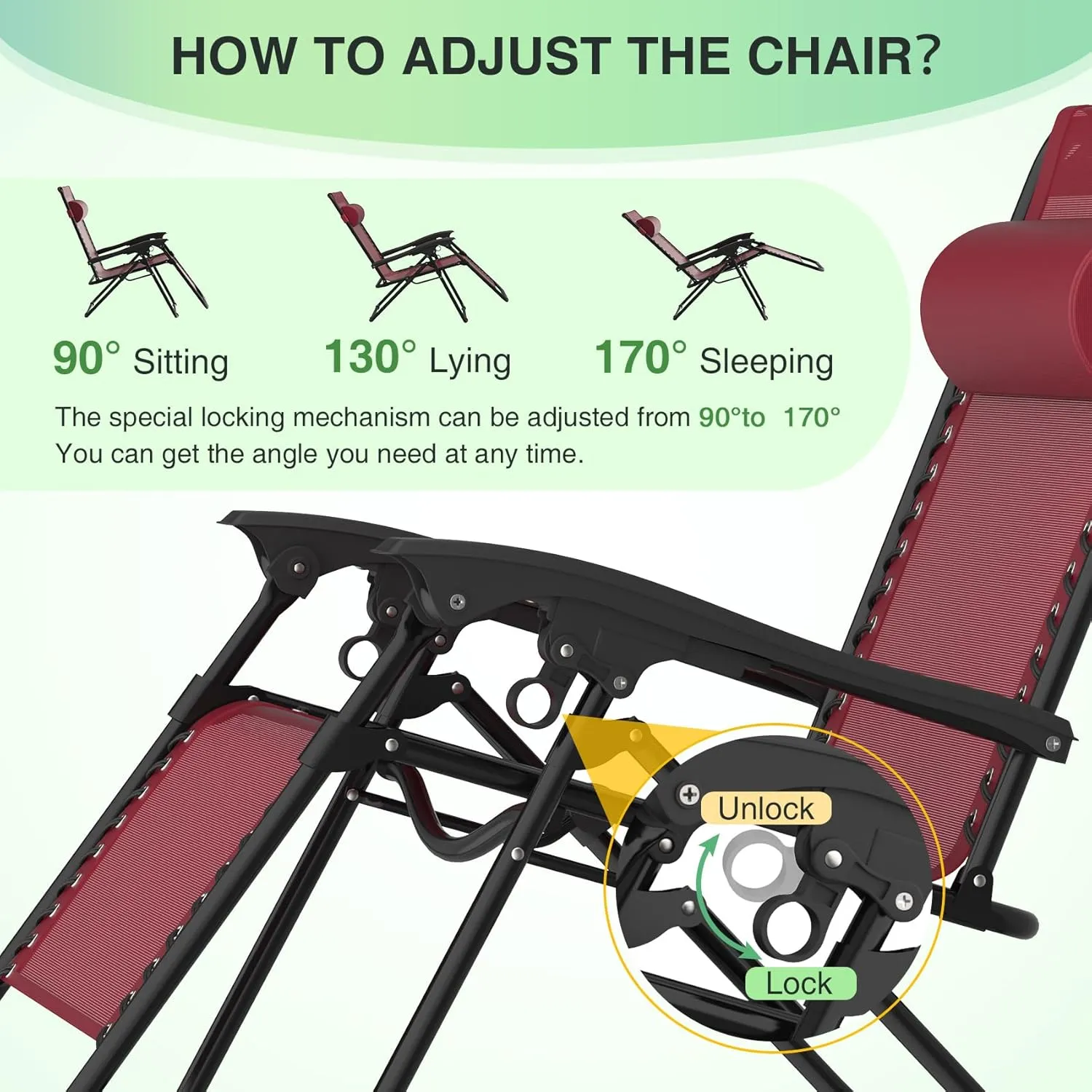 Suteck Zero Gravity Chairs Set of 2, Zero Gravity Lounge Chair w/Upgraded Lock, Big Cup Holder and Pillow, Reclining Patio Chairs Folding Recliner for Indoor and Outdoor, Claret