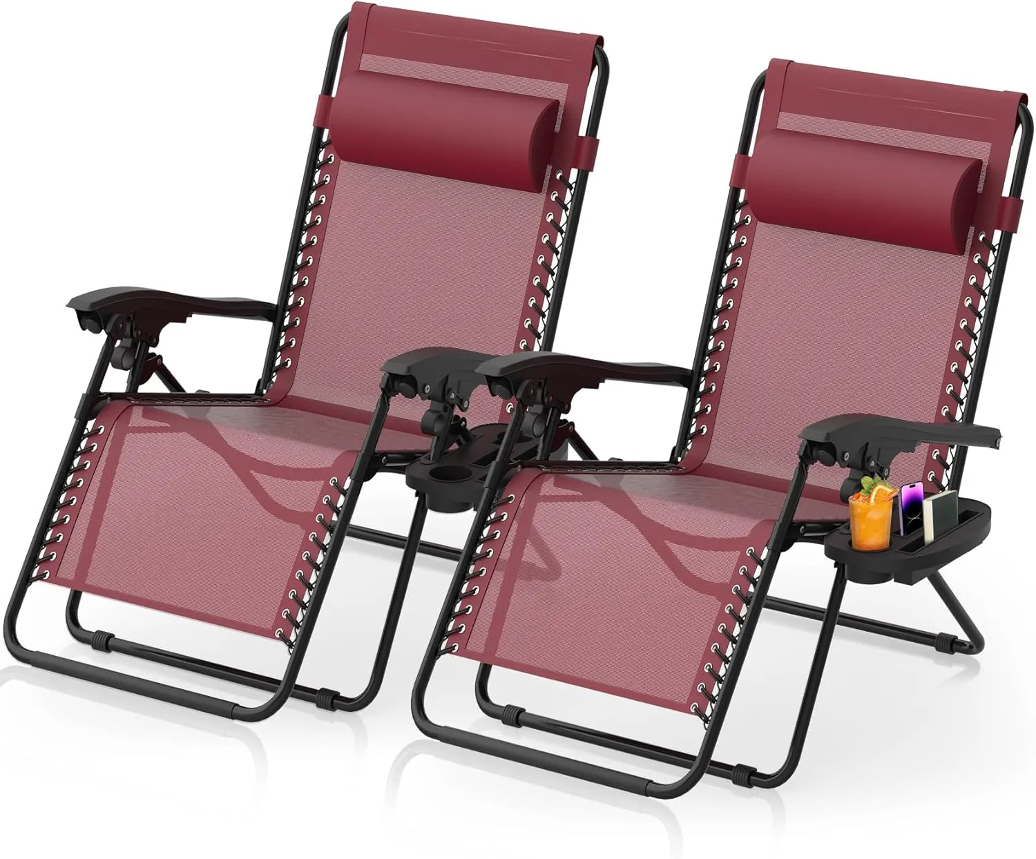 Suteck Zero Gravity Chairs Set of 2, Zero Gravity Lounge Chair w/Upgraded Lock, Big Cup Holder and Pillow, Reclining Patio Chairs Folding Recliner for Indoor and Outdoor, Claret
