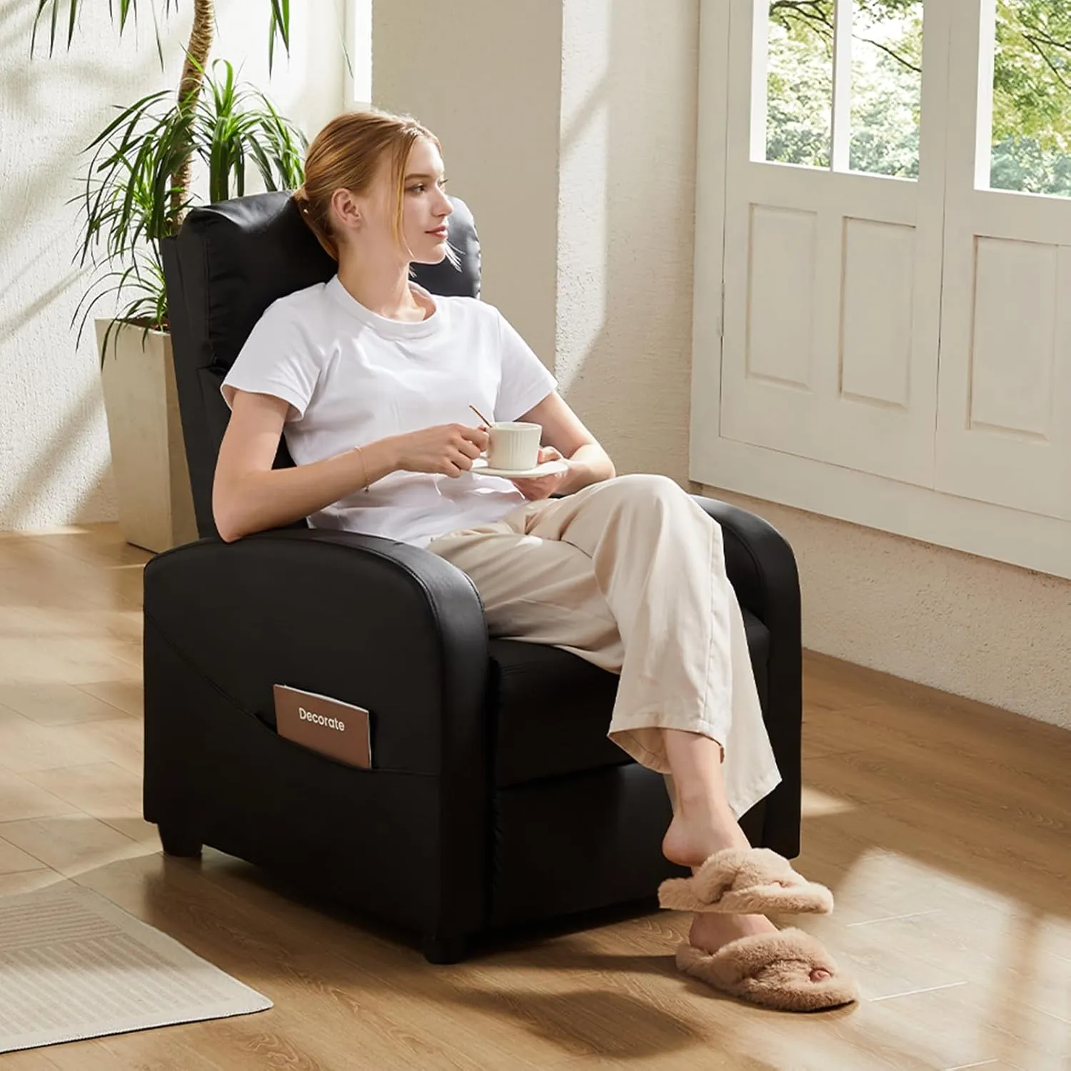 Sweetcrispy Massage Recliner Chair for Adults, Adjustable Home Theater Seating with Lumbar Support, Modern Fabric Reclining with Padded Backrest and Seat, Compact Sofa Chairs for Living Room, Black