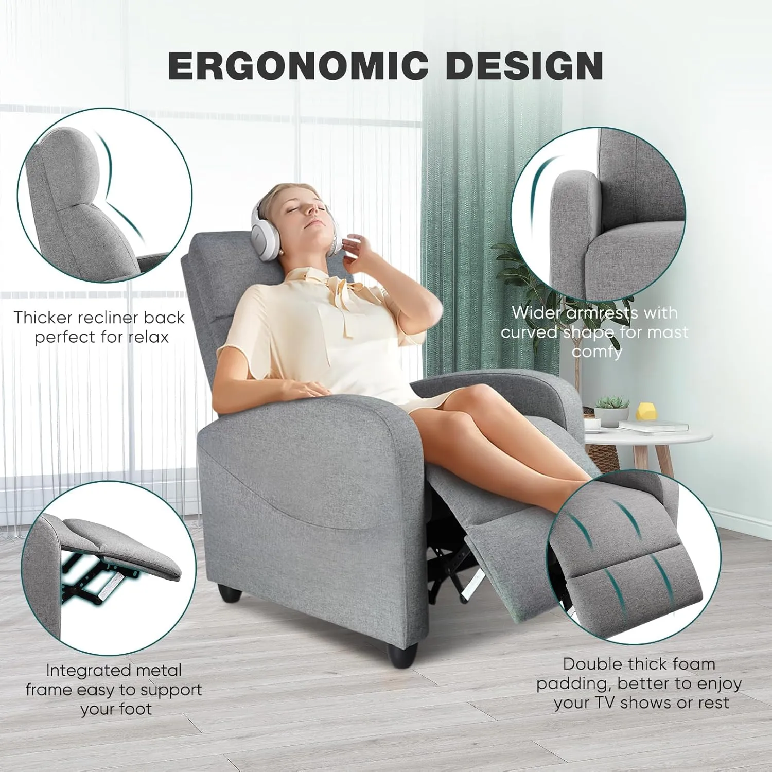 Sweetcrispy Massage Recliner Chair for Adults, Adjustable Home Theater Seating with Lumbar Support, Small Recliners for Small Spaces, Dark Grey