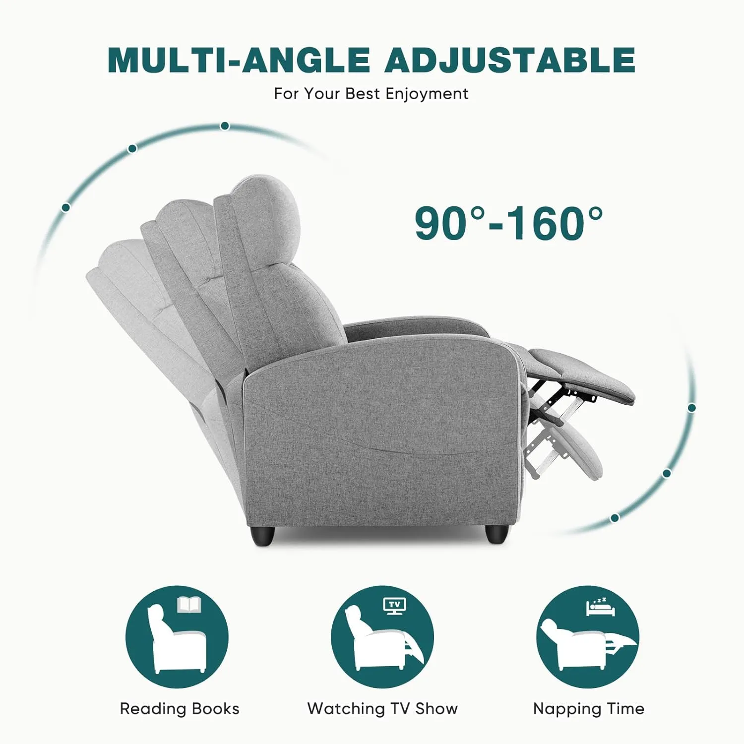 Sweetcrispy Massage Recliner Chair for Adults, Adjustable Home Theater Seating with Lumbar Support, Small Recliners for Small Spaces, Dark Grey