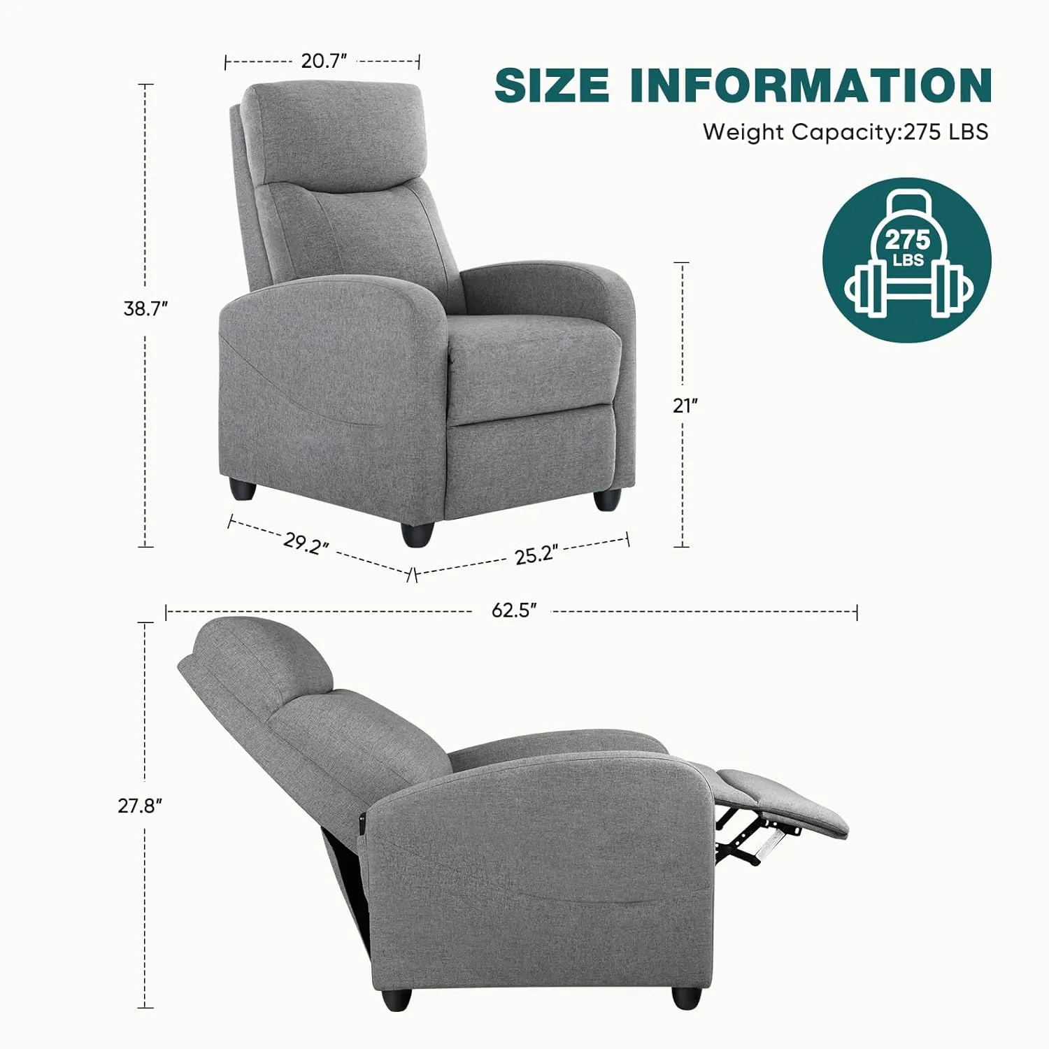 Sweetcrispy Massage Recliner Chair for Adults, Adjustable Home Theater Seating with Lumbar Support, Small Recliners for Small Spaces, Dark Grey