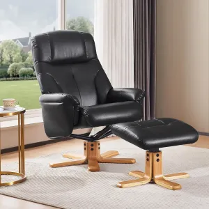Swivel Recliner Chair with Ottoman, Stylish Faux Leather Recliner Chairs for Adults, 360° Swivel Reclining Chair for Living Room, Study, RV Recliners, Recliner Chairs for Adults, Black