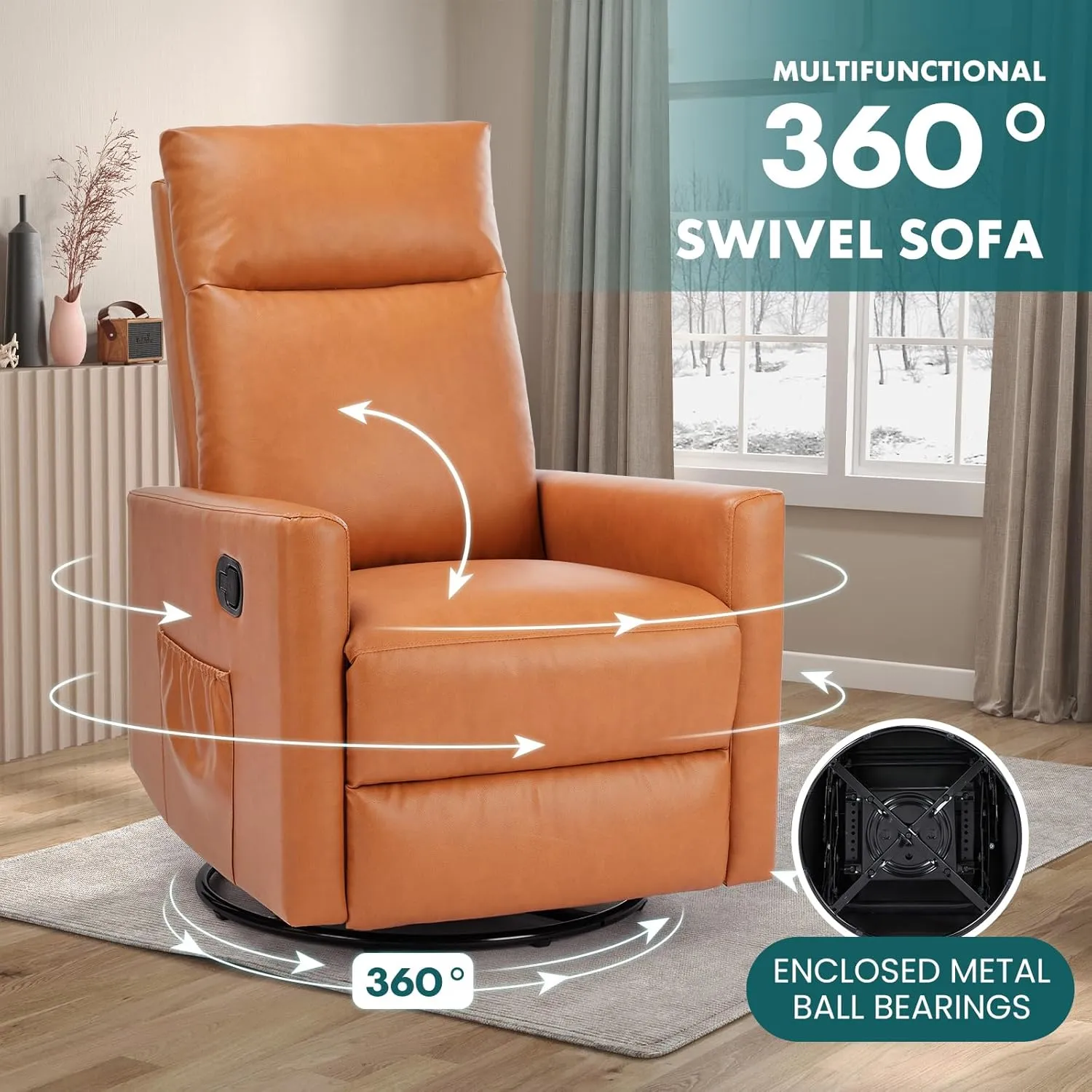 Swivel Rocking Recliner Chair with Extra Large Footrest High Back, Upholstered Glider Nursery Chair for Living Room, Bedroom & Nursery, Comfortable Deep Seating for Relaxation, Brown Seating