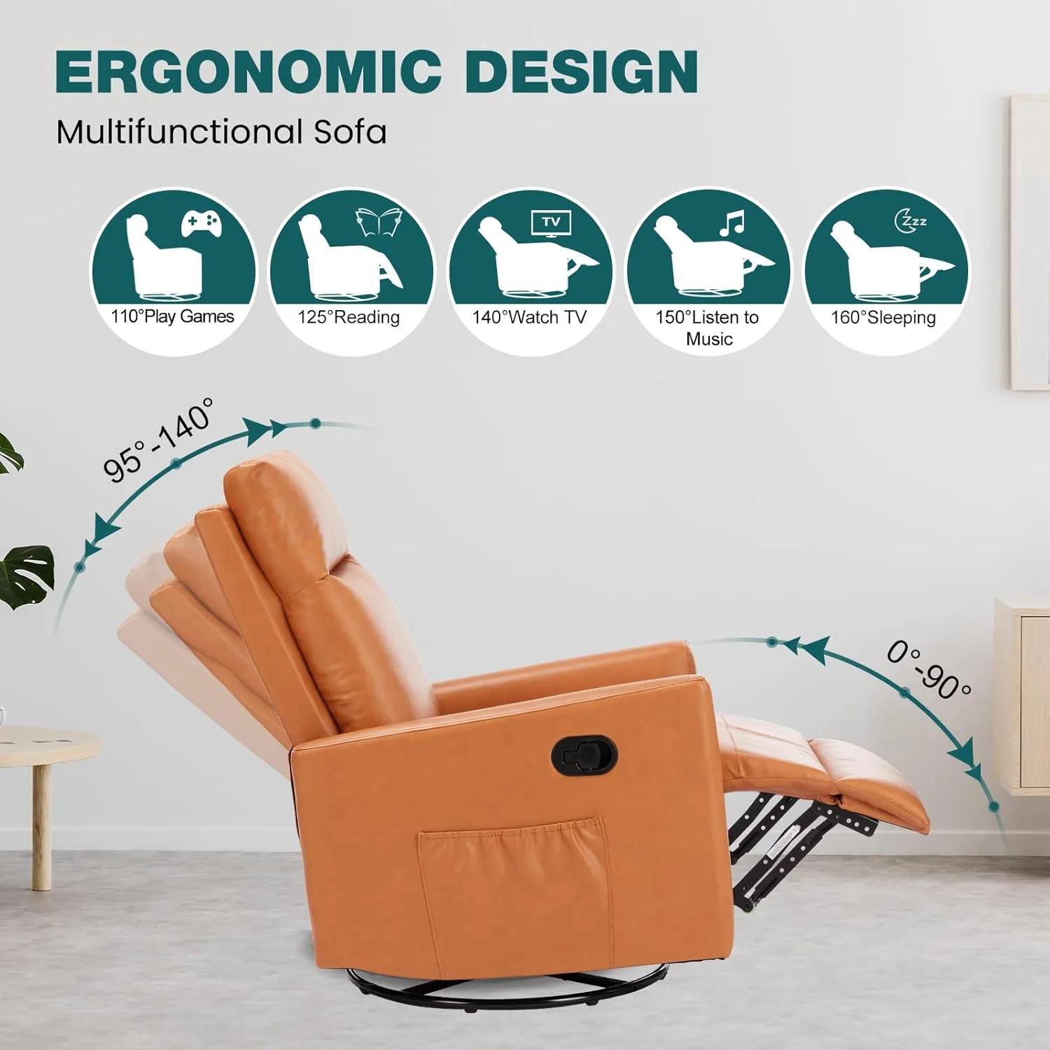 Swivel Rocking Recliner Chair with Extra Large Footrest High Back, Upholstered Glider Nursery Chair for Living Room, Bedroom & Nursery, Comfortable Deep Seating for Relaxation, Brown Seating