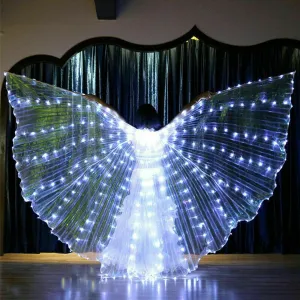 SYCOOVEN Belly Dance LED Angel Wings, Led Isis Wings, Led Butterfly Wings, Glow Angel Wings with Telescopic Stick, Bar Belly Dance Light Up Stage Wear 360 Degrees Performance Props LED Wing(White)