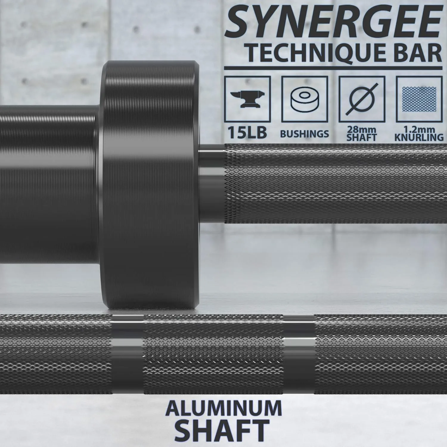 Synergee 15lb Technique Barbell Aluminum Bar for Form & Technique Training for Power & Olympic Lifting.