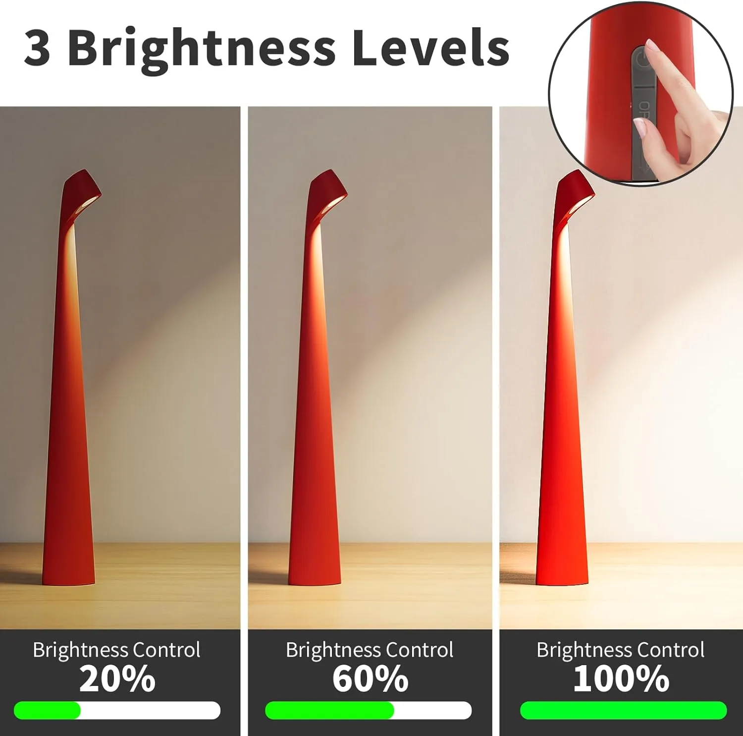 Table Lamps Cordless Rechargeable Battery Light, LED Desk Lamps Outdoor Portable Touch Lamps, Operated Wireless Portable Lamp. (Red)