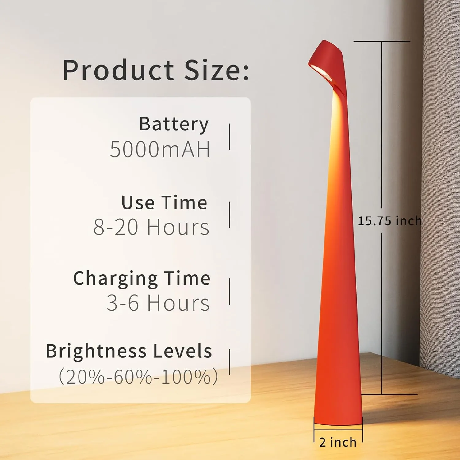 Table Lamps Cordless Rechargeable Battery Light, LED Desk Lamps Outdoor Portable Touch Lamps, Operated Wireless Portable Lamp. (Red)