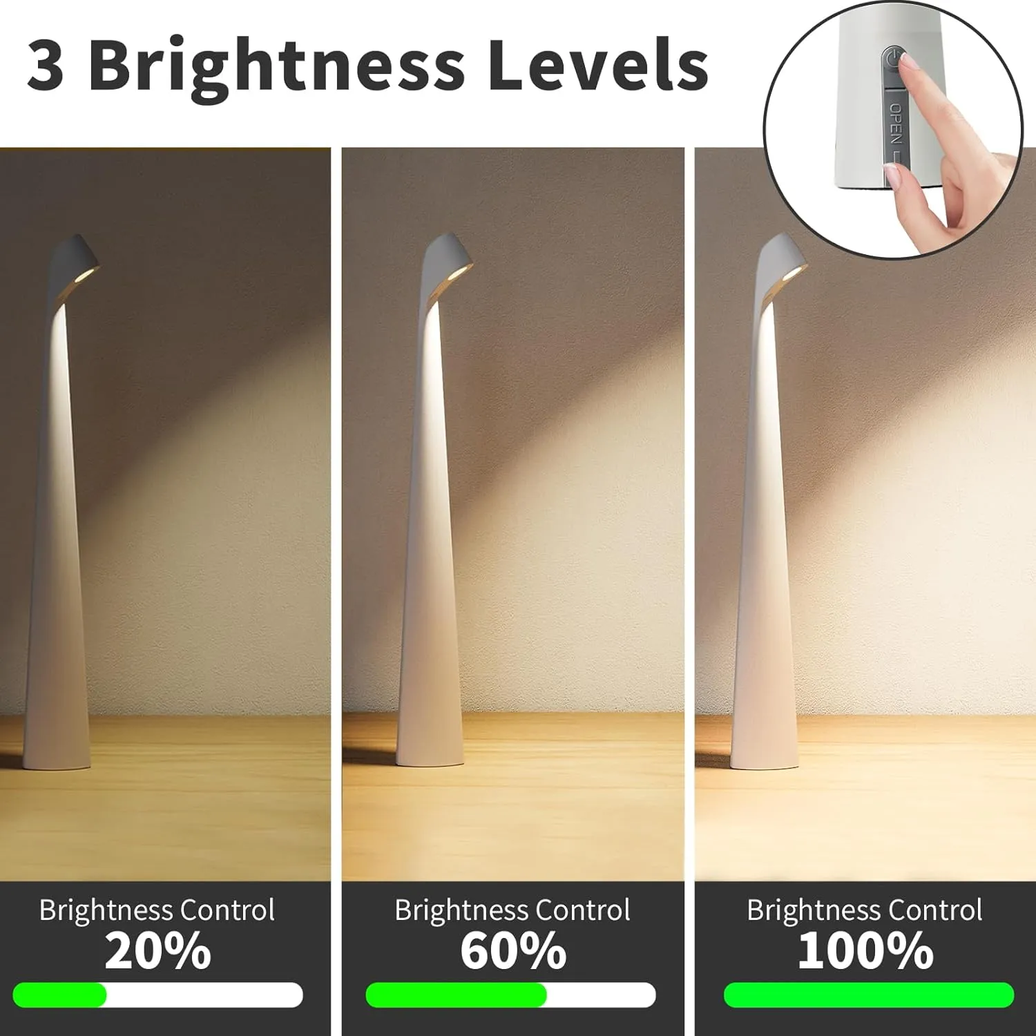 Table Lamps Cordless Rechargeable Battery Light, LED Desk Lamps Outdoor Portable Touch Lamps, Operated Wireless Portable Lamp. (White)