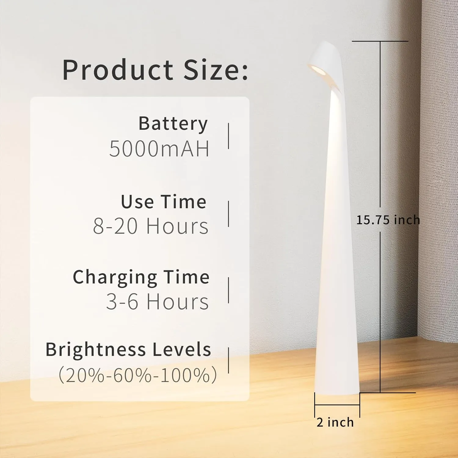 Table Lamps Cordless Rechargeable Battery Light, LED Desk Lamps Outdoor Portable Touch Lamps, Operated Wireless Portable Lamp. (White)