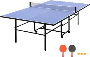 Table Tennis Table Foldable & Portable Ping Pong Table Set for Indoor Games with Net, 2 Table Tennis Paddles and 3 Balls 9ft Mid-Size