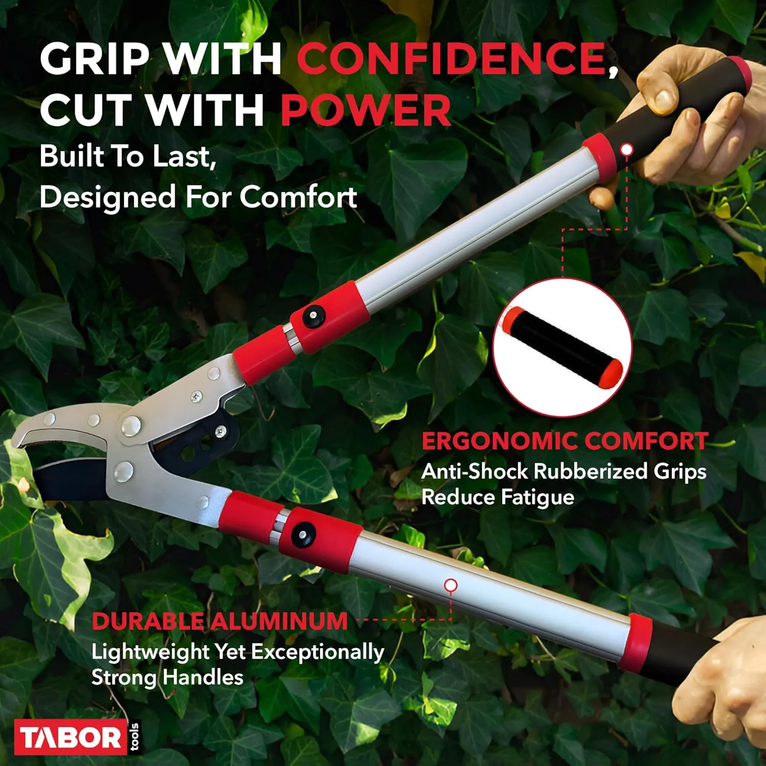 TABOR TOOLS GG22A Telescopic Extendable Anvil Lopper with Compound Action, 27-40 Inch Telescopic Tree Trimmer, Long Handled Branch Cutter with ⌀ 2 Inch Cut Capacity, Chops Thick Branches with Ease.