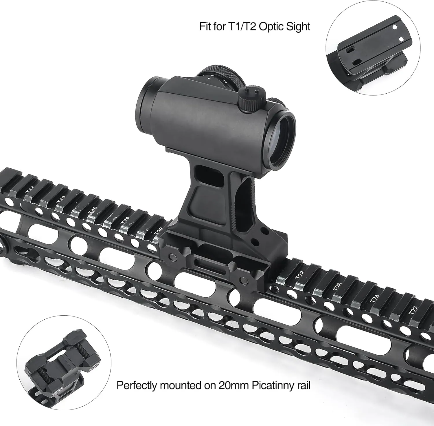 Tactical Red Dot Riser Mount, Metal Picatinny Riser Scope Adapter Mount for T1 T2 Optic Sight, 2.91" Optic Centerline Optic Riser, Fit for 20mm Picatinny Rail