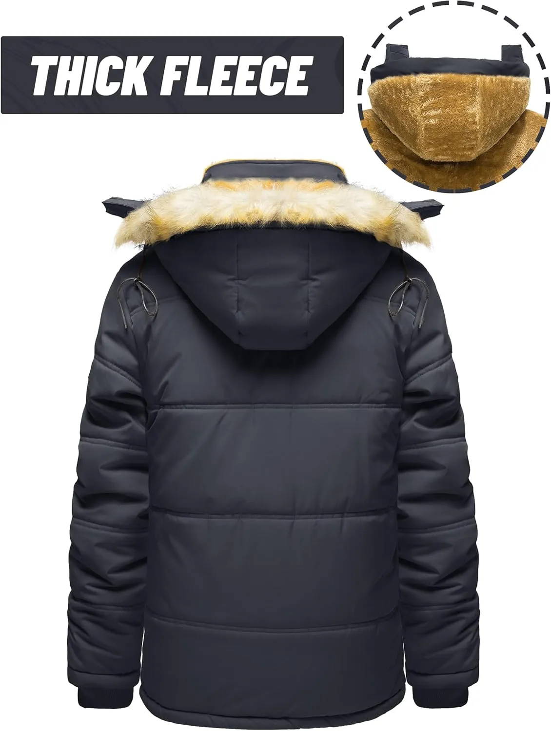TACVASEN Men's Winter Jacket with Hood Water Repellent Windproof Thicken Parka Winter Coat