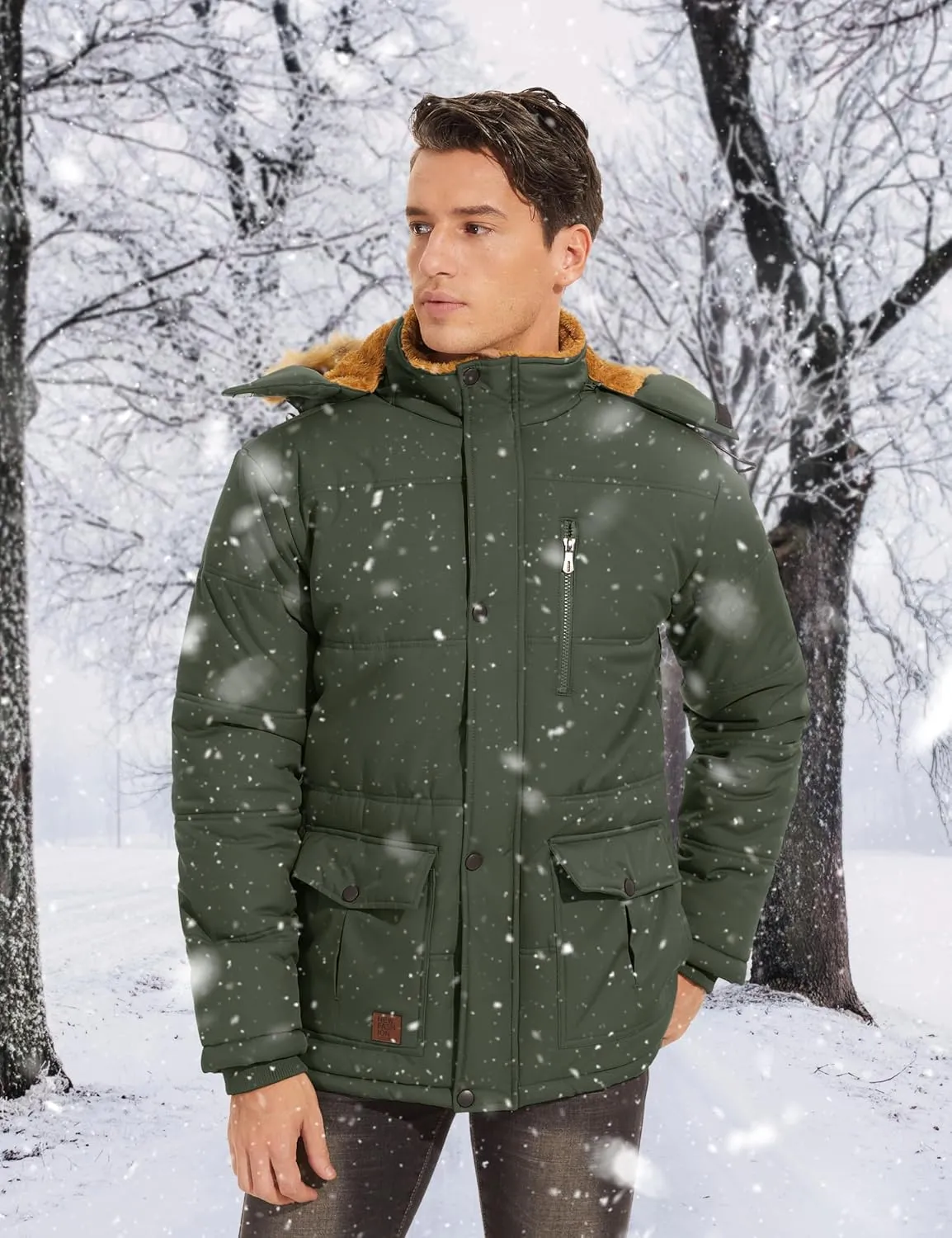 TACVASEN Men's Winter Jacket with Hood Water Repellent Windproof Thicken Parka Winter Coat